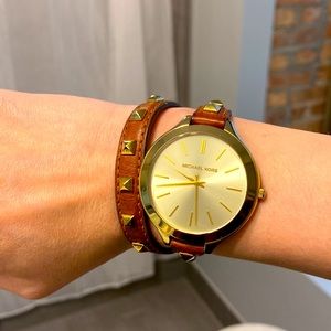 Michael Kors - brown & gold womens watch with wrap bracelet accessory